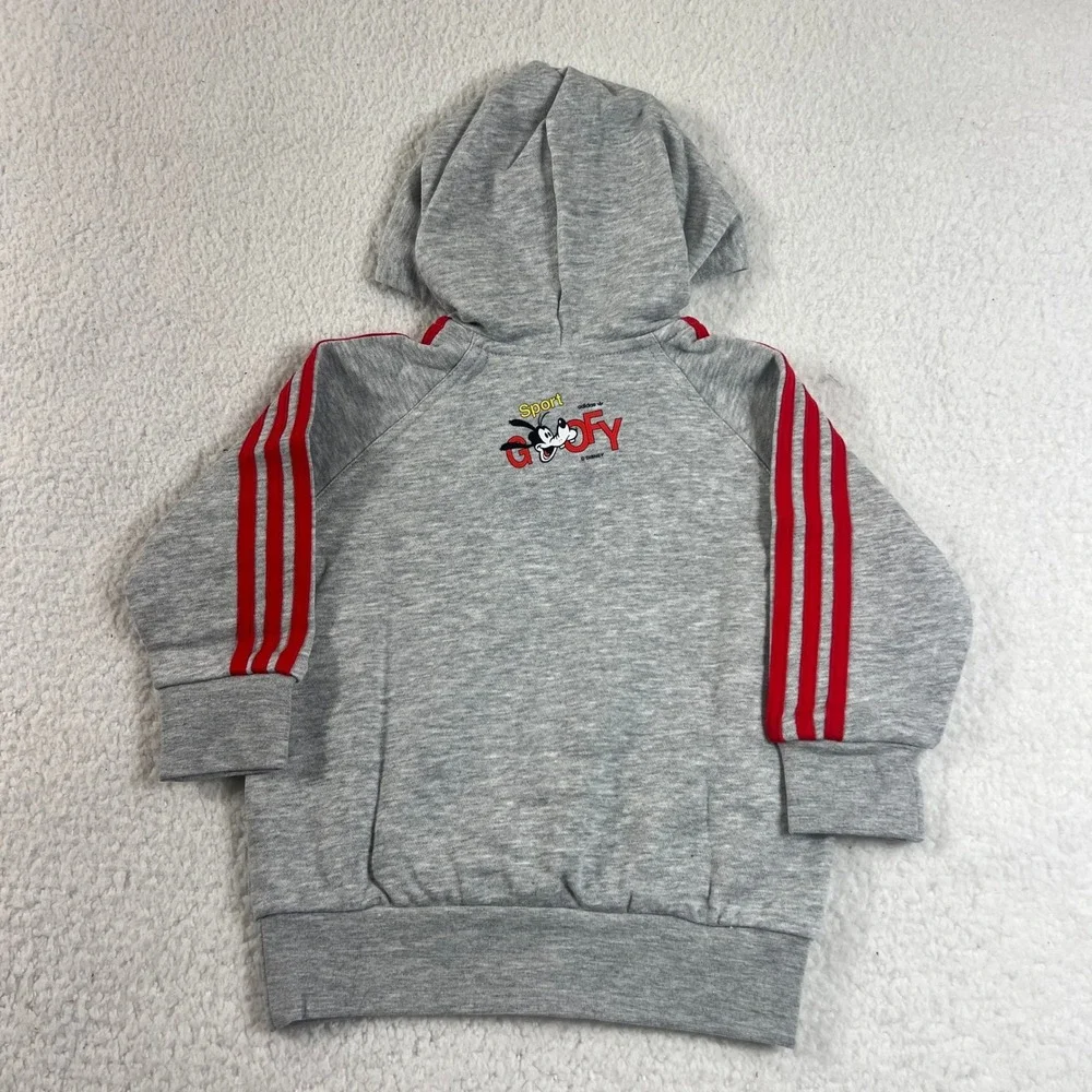 Adidas Hoodie Kids 18M Gray Red Disney Goofy Tennis Graphic Pullover Vintage NWT